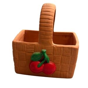 Terracotta Cherry Basket Planter Mini Trinket Dish Rustic Farmhouse Fruit Decor